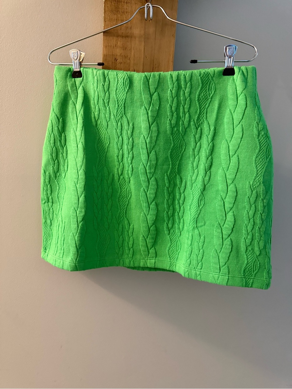 Cable-Knit Mini Skirt in Neon Green, NWTs